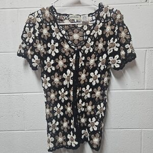 White Stag Vintage Floral Crotchet Top Size Largw